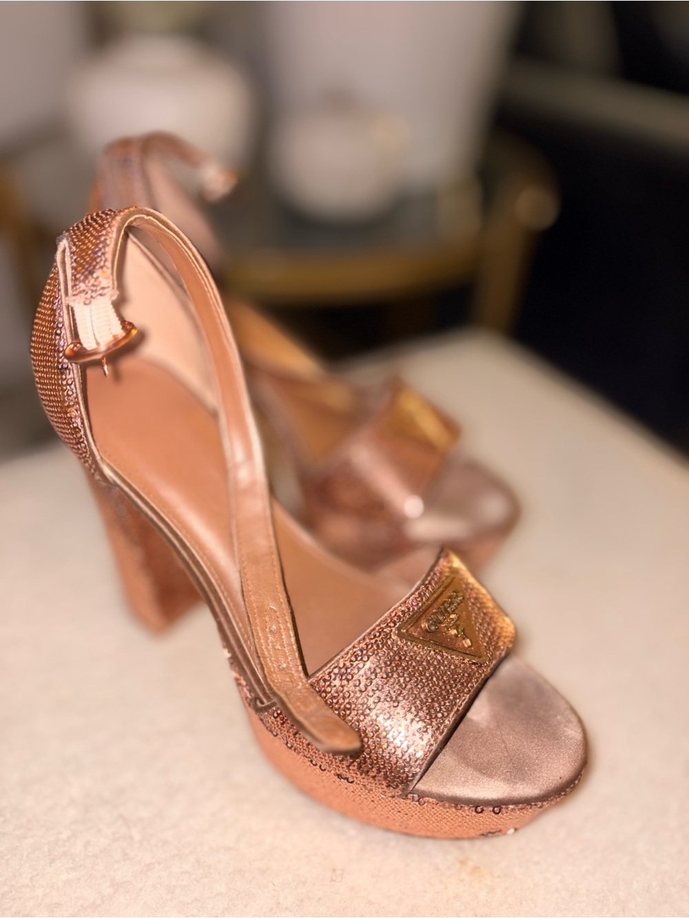 GUESS Rose Gold Platform High Heel Sandals